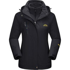 Women's Pure Black Winter Coats Snow Ski Jacket Waterproof  Winter Jacket